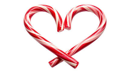Candy cane twisted into heart shape, isolated on transparent background, modern romantic Christmas symbol.