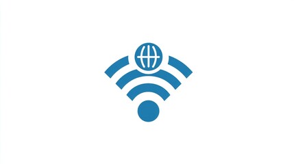 Global connectivity symbolized by a modern blue Wi-Fi signal icon with a stylized earth, representing seamless worldwide internet access and digital communication for technology and business concepts.
