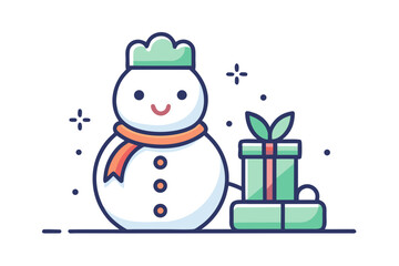 Snowman with gift box icon snowman holding holiday present