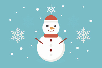 Snowman under snowfall icon snowman standing in falling snow
