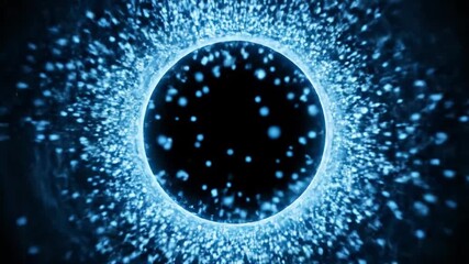 A glowing sphere of blue particles floats amidst computer monitors and data terminals, evoking digital networks - Powered by Adobe