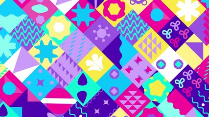 Colorful abstract geometric pattern design with various shapes and bright colors - Powered by Adobe