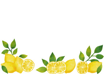 水彩風 レモンのフレーム（葉っぱ付きあり）Winter Fruits Series:Watercolor lemon frame (with leaves)
