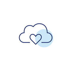Cloud and heart. Add data to favorites, secure virtual storage with protection. Pixel perfect, editable stroke vector icon