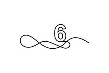 number six 6 one line continuous hand drawn simple line icon.