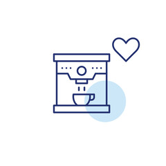Coffeemaker and heart. Favorite brew, tasty blends. Pixel perfect, editable stroke vector icon