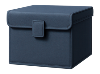 Velcro-closure fabric storage box for organizing office supplies on your desk.