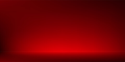Red studio background. Abstract limbo podium studio room. Dark red gradient wall floor and spotlight scene. Showcase, promotion display. Vector stage mockup illustration, eps10