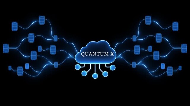 Quantum Cloud Network with Glowing Blue Connections and Data Nodes Keywords: cloud computing, network, data, connection, technology, abstract, digital, information, system, storage, server, nodes