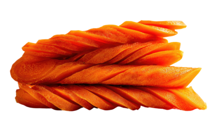 Close-up of orange carrot slices, artfully arranged. Food preparation concept on black background