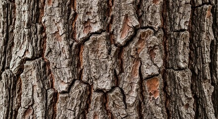 Obraz premium Detailed view showcases the intricate textures and patterns of rough, aged tree bark in earth tones.