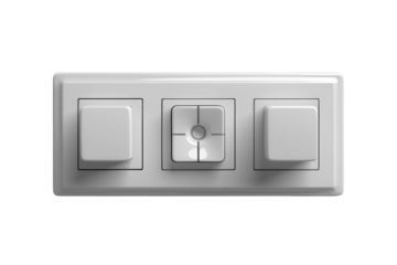 White triple light switch with dimmer for modern home automation systems on transparent background