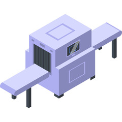 Isometric illustration of a security scanner machine with conveyor belts on a transparent background