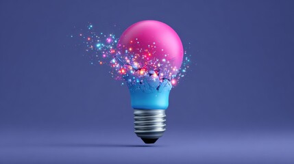 Vibrant Light Bulb with Colorful Sparks Capturing Imagination and Creativity in a Fantasy Setting