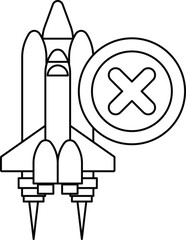 A black and white drawing of a rocket with an X on it