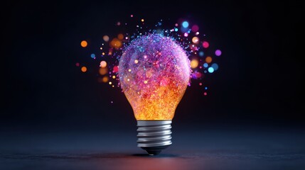 Colorful Light Bulb with Sparkling Particles and Bokeh Effects for Creative Artwork Representation