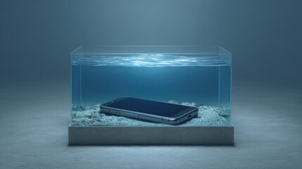 Smartphone Submerged in Clear Water Creating Unusual and Intriguing Visual Effect for Modern Technology Concept