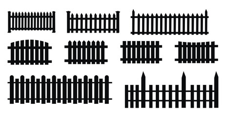 “Wooden Fence Collection – Vector Silhouettes of Garden and Property Boundary Designs”