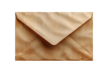 Vintage brown envelope with textured paper surface perfect for invitations and special announcements design on transparent background