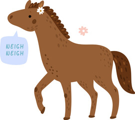 Horse with Neigh Sound in Speech Bubble.
