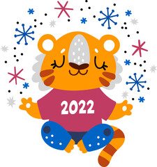 Zen Tiger. 2022 Year Symbol in Cute Chil
