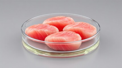 Fresh Slices of High-Quality Pink Tuna on Glass Plate Ready for Culinary Preparation or Dining Experience