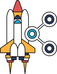 Fototapeta premium A black and white drawing of a rocket with three wheels