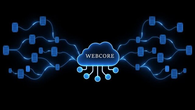 Web Core Cloud Network with Luminous Blue Lines and Data Units digital technology