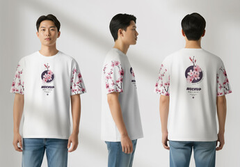 3 Mockups of oversized t-shirts for Asian guys