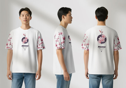 3 Mockups of oversized t-shirts for Asian guys