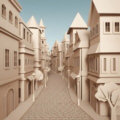 Charming medieval town street with ornate architecture and cobblestone path