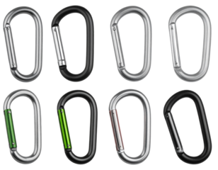  Metal Carabiners for Keychains Set, Transparent Background PNG