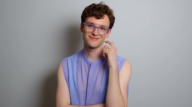 Young and shy gay is a fan of purple color. Violet is my choice. LGBT youth