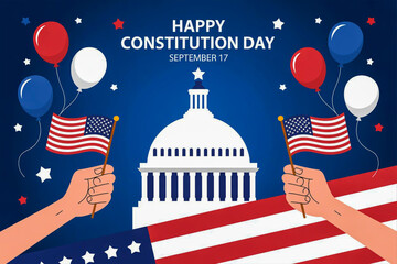 Celebrate constitution day with american flags and the capitol building illustration