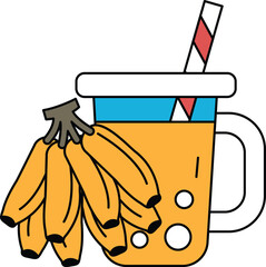 A cup of banana smoothie with a straw in it