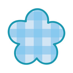A charming five-petal flower with a blue gingham pattern, outlined for a clean look. This cute blossom is great for spring-themed decorations, children's crafts, or as a lovely sticker design.