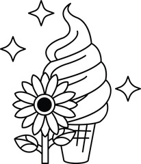 A flower and an ice cream cone are drawn together