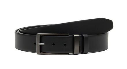 Black leather belt isolated on white background casual wear accessory