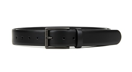 Black leather belt with rectangular buckle isolated on a white background