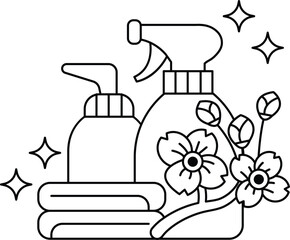 The flowers are in the foreground and the bottles are in the background