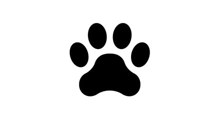Black paw print symbol on a white background for pet care or veterinary concepts