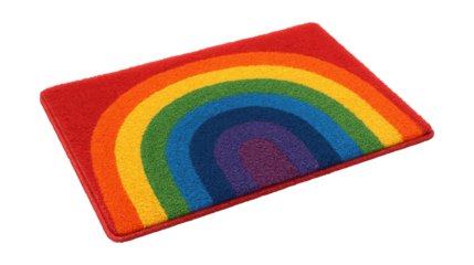 A vibrant rectangular bedside mat featuring a cheerful rainbow design for kids' rooms.
