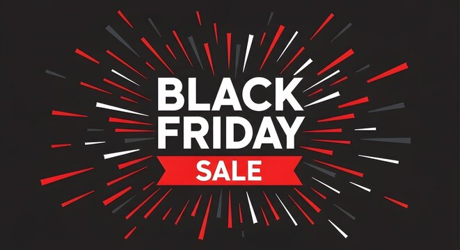 Black friday sale explosion graphic with text on a dark background, representing discounts and special offers during the shopping event
