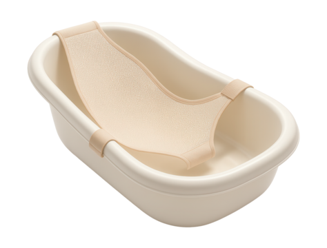Infant bathtub with removable mesh sling, ideal for home use.