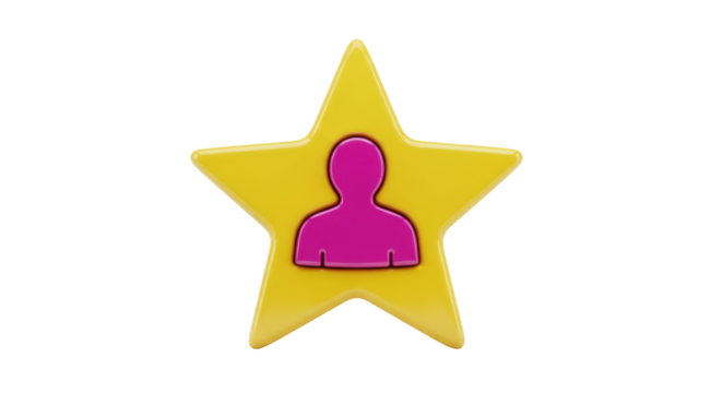 Isolated yellow star with magenta user icon, abstract contact information, customer care
