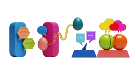 Isolated Communication connections between devices with messaging icons of various colors