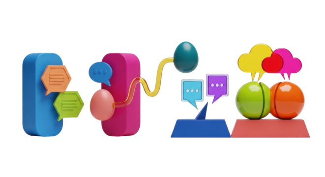 Isolated Communication connections between devices with messaging icons of various colors - Powered by Adobe