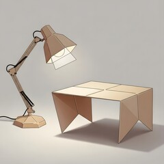Adjustable desk lamp illuminating a small wooden table