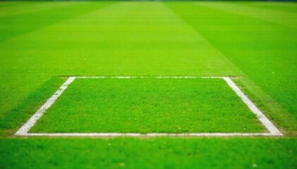 Cricket Pitch and Wicket from Above A high angle, bird s eye view of a perfectly maintained cricket pitch, highlighting the stark white lines of the rectangular pitch and the central wicket area with