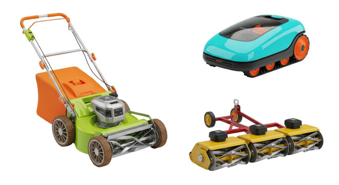 Isolated Lawn maintenance vehicles for gardens and landscaping tools, yard work equipment